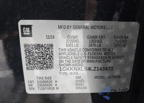 2020 GMC Acadia Awd Denali z USA, uszkodzony, nr VIN 1GKKNXLS4LZ143473